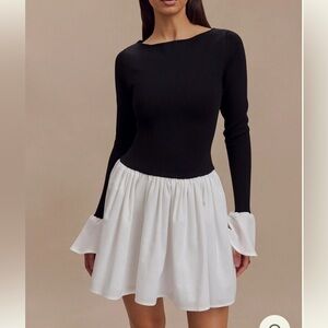 Meshki black and white long sleeve dress